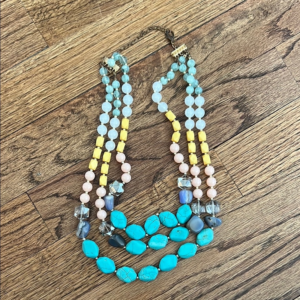 Blue and Yellow Multi-Strand Necklace with Layered Beads